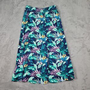 Loft Midi Skirt Womens Size XS Elastic Waist Boho Botanical Vacation Tropical